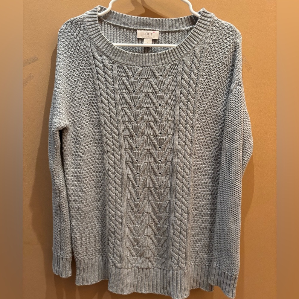 LOFT Gray Cable Knit Sweater Size Small